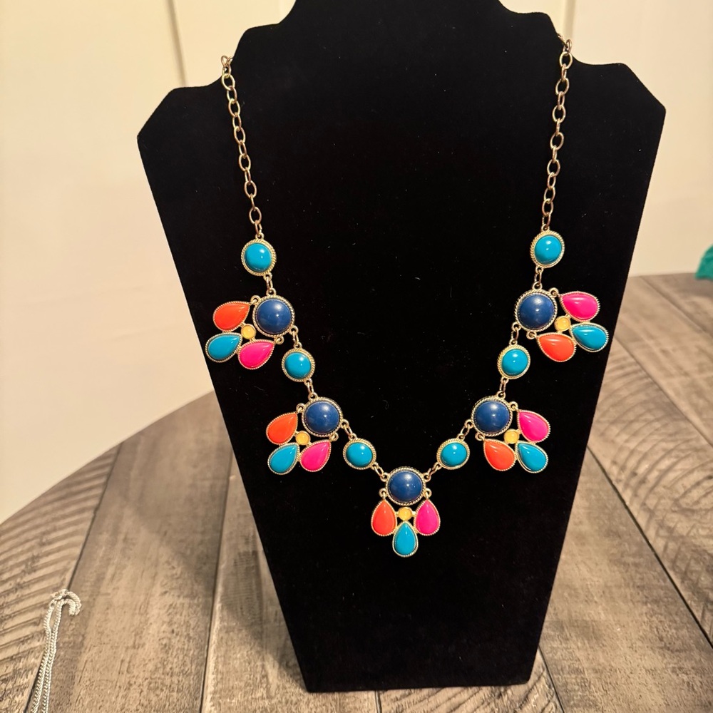 Statement Necklace Large Multicolored Beads Boho Jewelry Blue Pink Orange‎